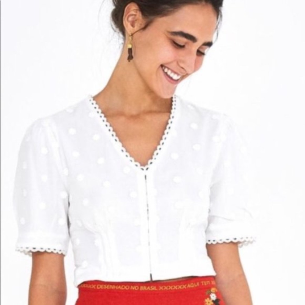 NWT Farm Rio White Floral Cropped Blouse sz XS